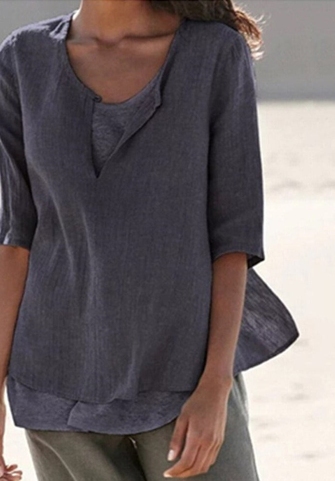 Modern dames V-hals T-shirt, comfortabel en stijlvol, een essentieel onderdeel van elke dames garderobe.