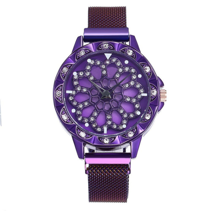Waterdicht dames bloemhorloge, kristallen wijzerplaat, roestvrijstalen rosegouden meshband; duurzaam en chic.