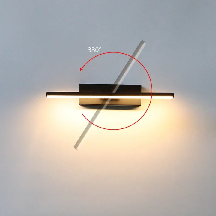 Moderne verstelbare LED wandlamp, 330° draaibaar, ideaal voor sfeer- en leeslicht in woon- of slaapkamer.