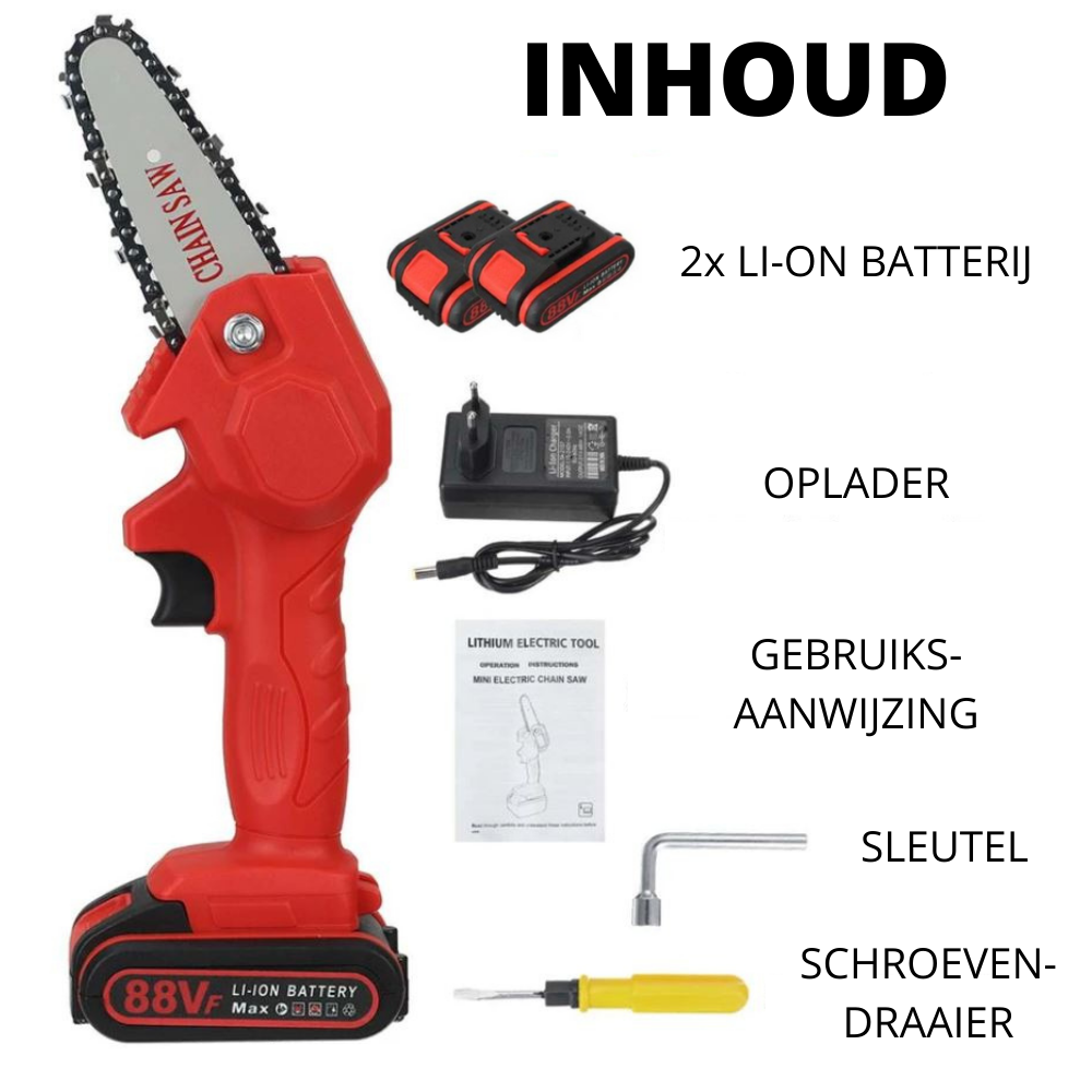 Krachtige mini elektrische zaag voor het snel snoeien van takken en struiken.