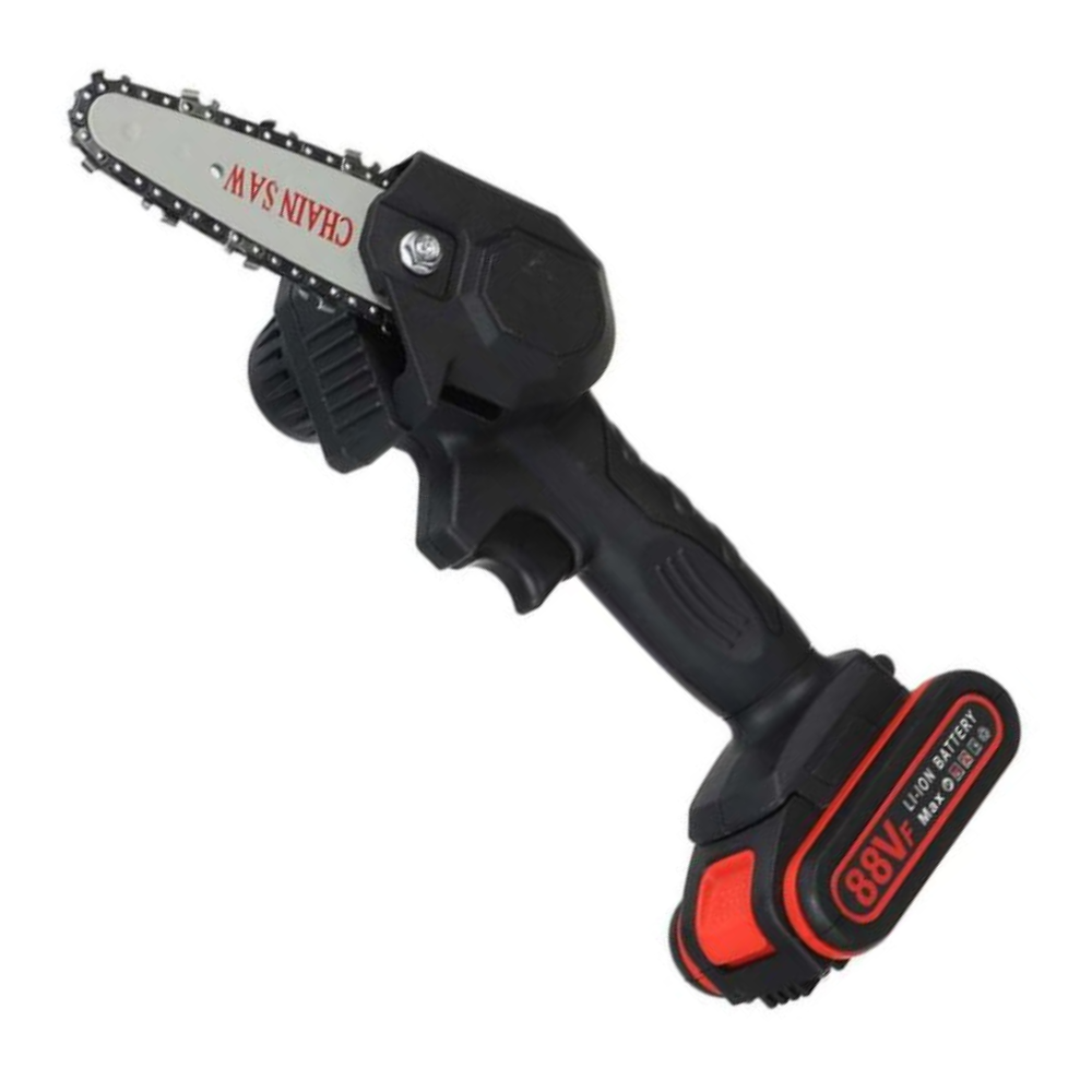 Deze draadloze elektrische kettingzaag maakt tuinonderhoud snel en comfortabel.