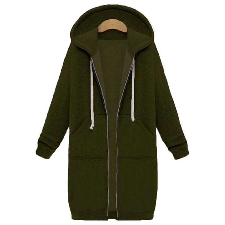 Trendy lange dames winterjas met capuchon, combineert functionaliteit en stijl moeiteloos.