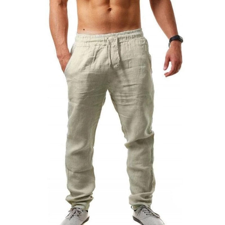 Linnenlook zomerbroek heren, met losse pasvorm en ademend materiaal voor ultieme frisheid.