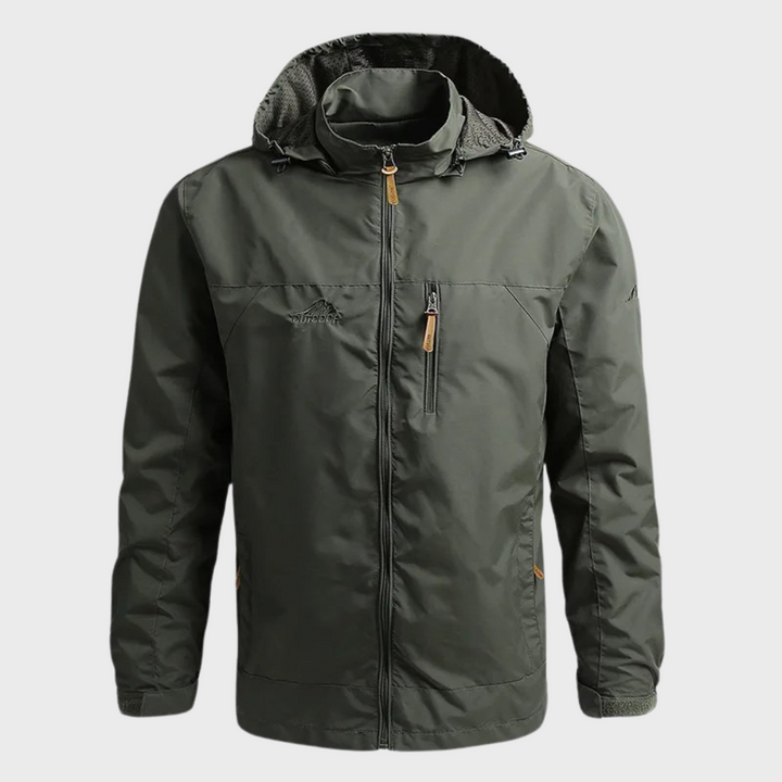 Hoymans waterdichte outdoorjas voor heren met capuchon, ideaal voor wind en regen in de natuur.