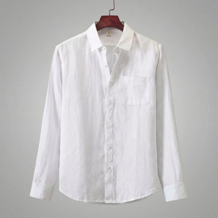 Unisex overhemd met lange mouwen, borstzak en V-hals; comfortabel voor dagelijks gebruik.