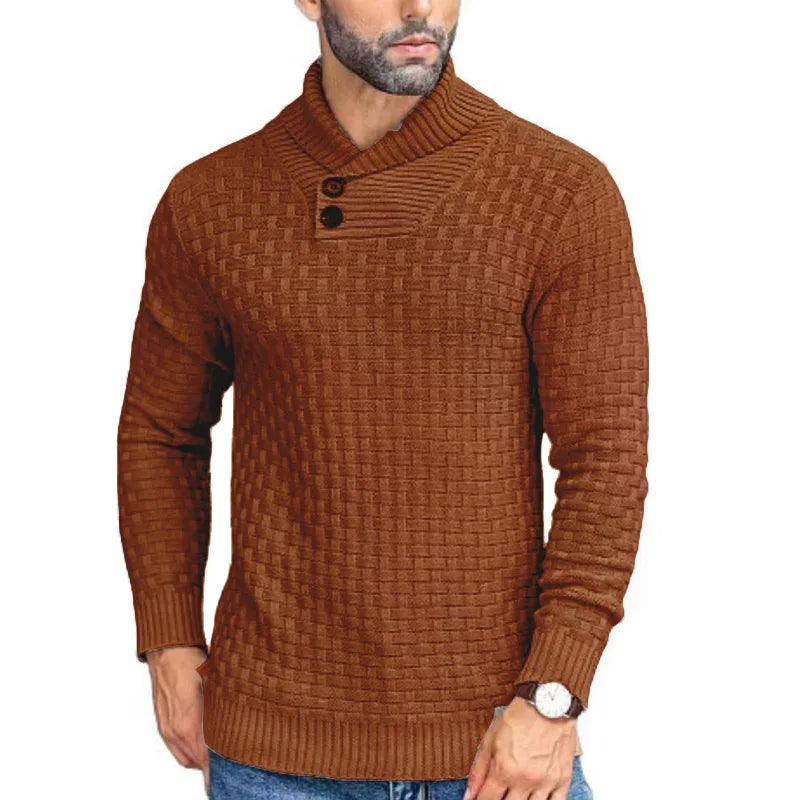 Gebreide herentrui met sjaalkraag voor heren. Warme, comfortabele en stijlvolle wintertrui in slim fit.