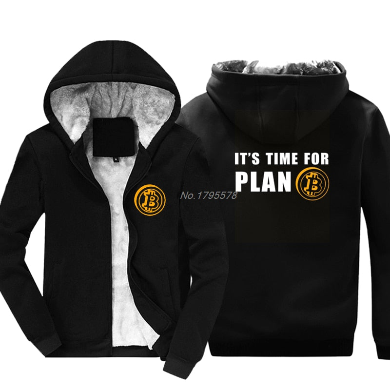Comfortabele heren hoodie met Bitcoin 'Plan B' opdruk. Perfect warm vest voor de herfst en winter.