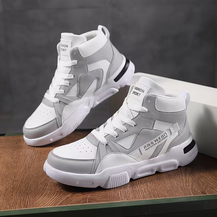 Grijze hoge heren vetersneakers, ideaal voor casual en sportieve outfits, antislip grip.