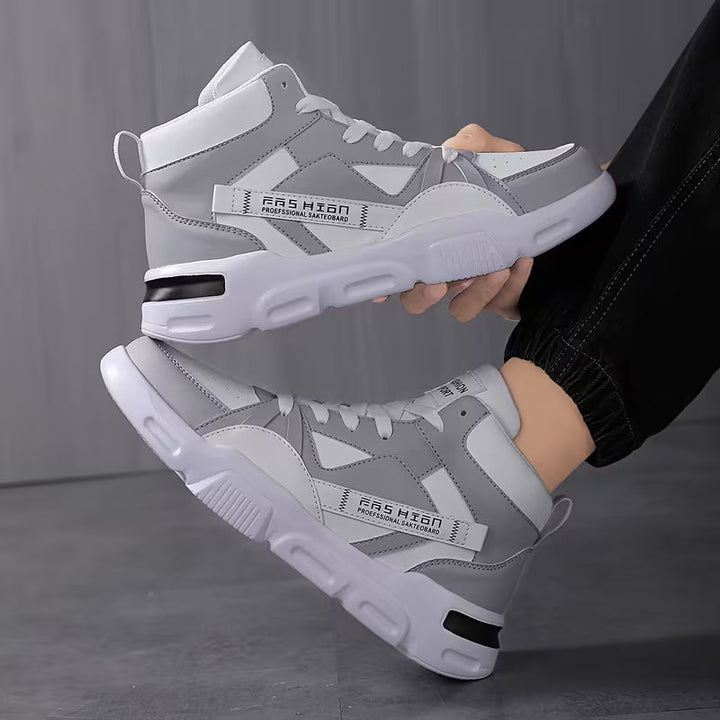 Casual grijze hoge heren vetersneakers, duurzame antislip zool voor dagelijks gebruik.