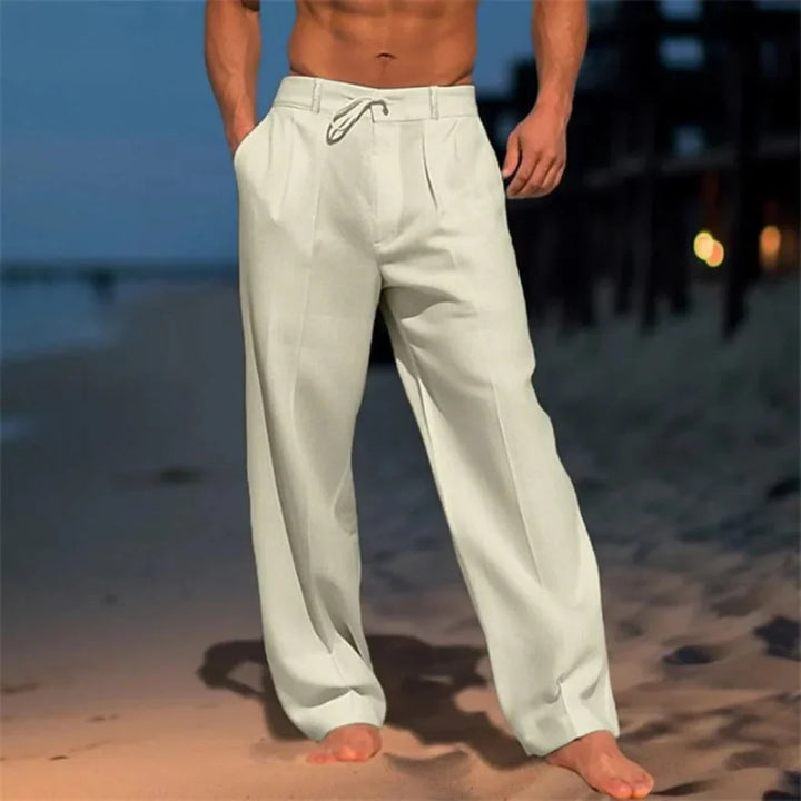 Veelzijdige neutrale heren linnen zomerbroek, creëer moeiteloos casual en stijlvolle outfits.