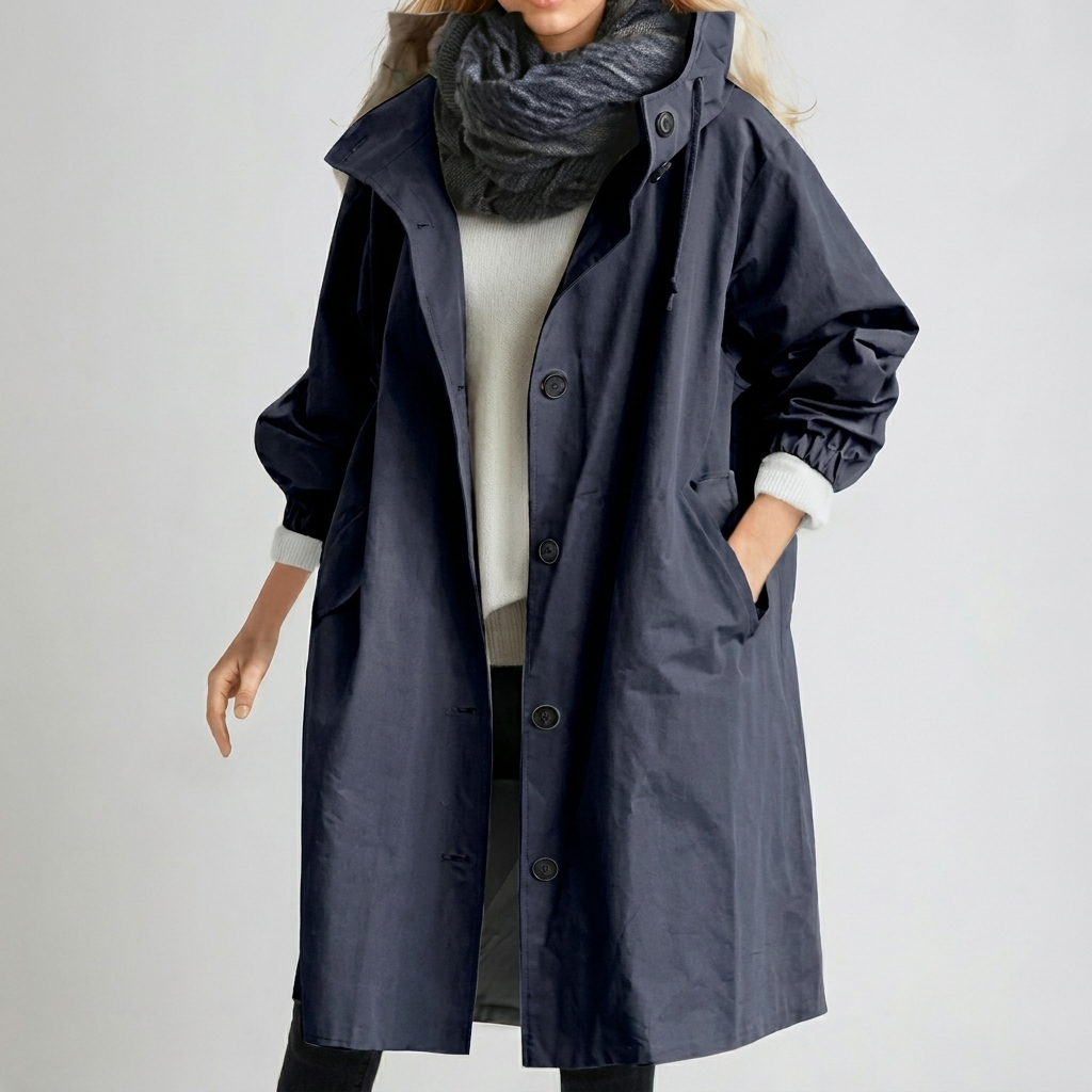 Veelzijdige dames capuchonjas, waterdicht & lichtgewicht. Trendy buitenkleding voor herfst en winter.