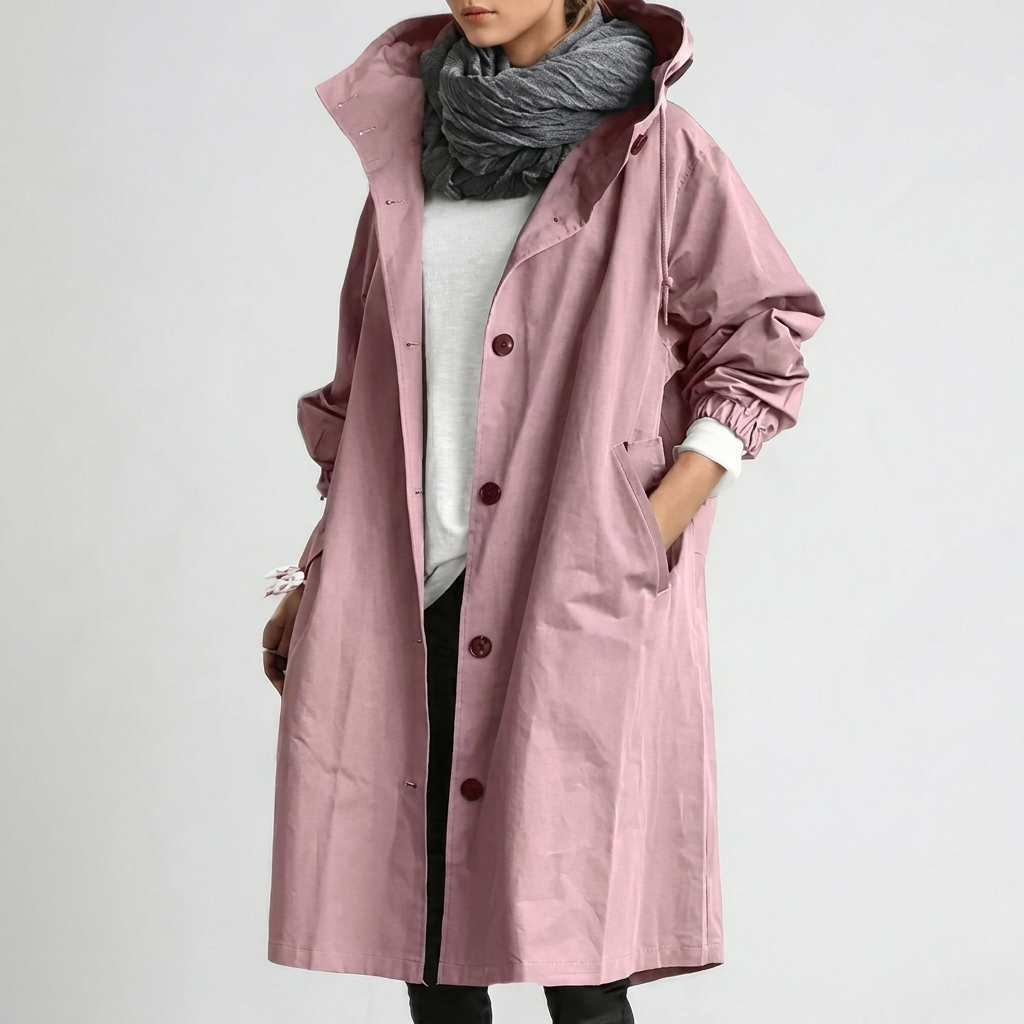 Dames waterdichte lichtgewicht trenchcoat met capuchon, ideaal voor herfst & winter.