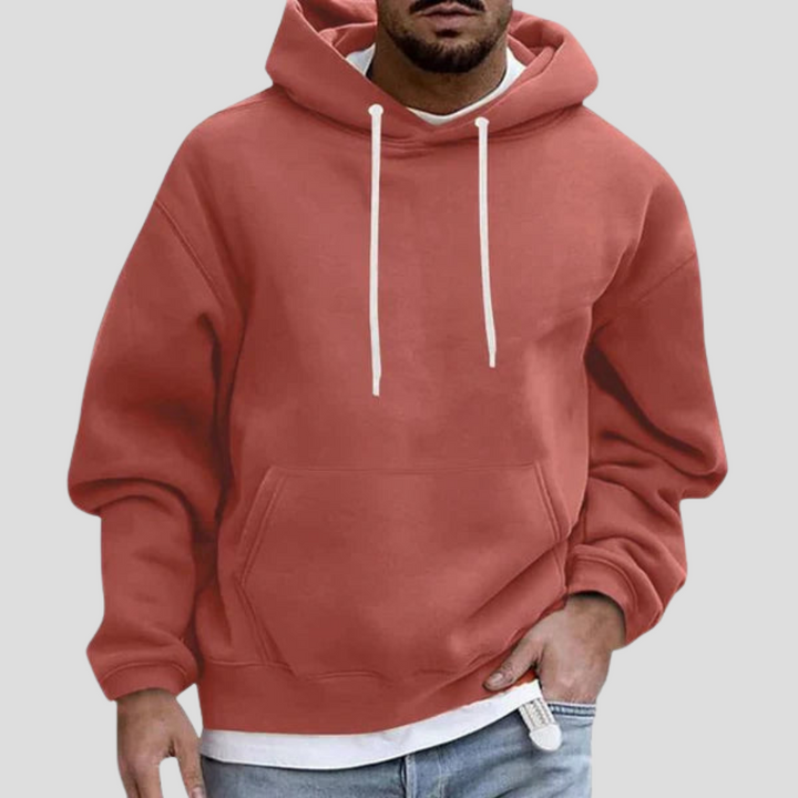 Owen heren hoodie, zijaanzicht met losse pasvorm en lange mouwen, comfortabele herenkleding.