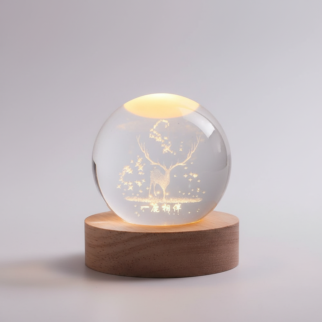 Unieke 3D gegraveerde LED sfeerlamp met warmwit licht, perfecte decoratie.