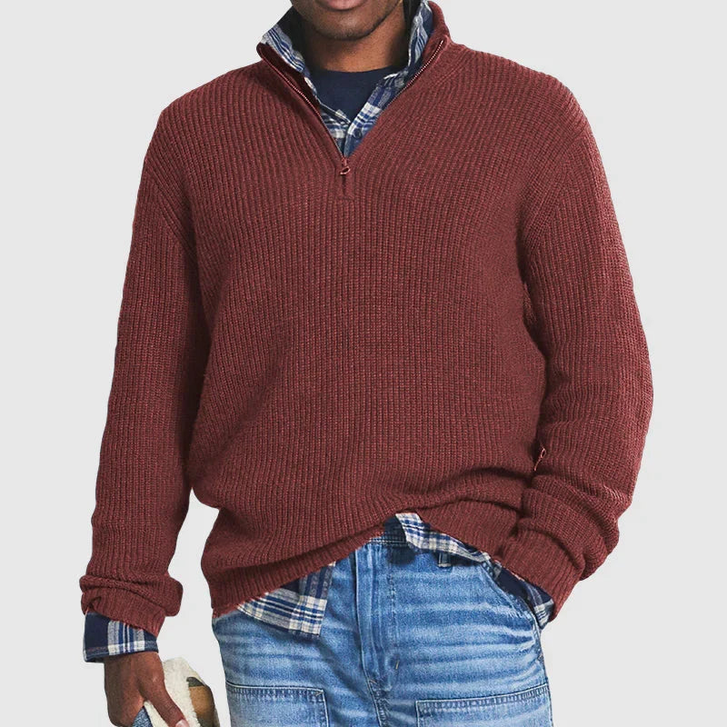 Gedetailleerde foto van een Hoymans heren pullover met klassieke ronde hals. Een comfortabel basisstuk heren trui.