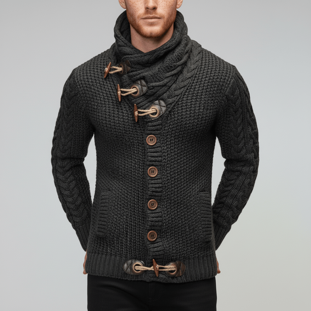 Heren comfortabel grofgebreid vest met colkraag, ideaal voor een stijlvolle winterlook.