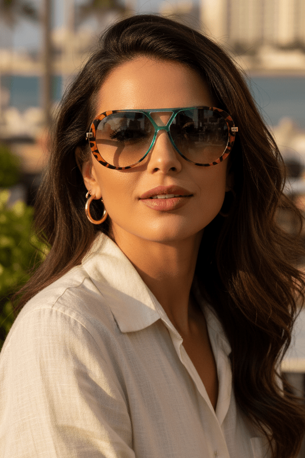 Retro aviator zonnebril Layla voor dames, met UV400 oogbescherming. Een lichtgewicht en comfortabele keuze voor damesmode.