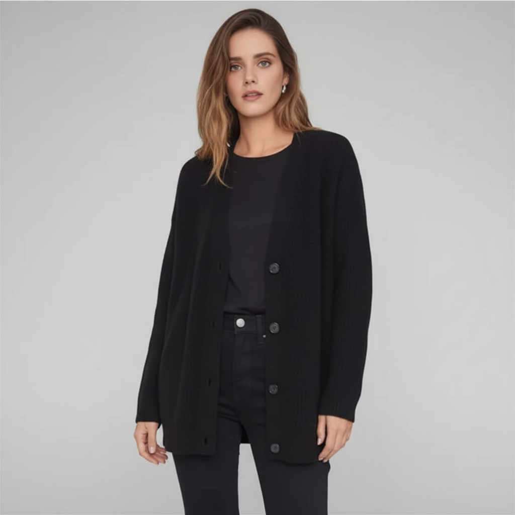 Casual chic dames kasjmier vest Alina, diepe V-hals, losse pasvorm, trendy voor elk seizoen.