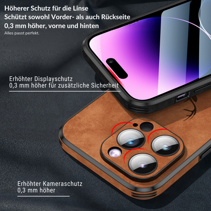 Luxe leren iPhone hoesje, speciaal ontworpen voor optimale grip en valbescherming.