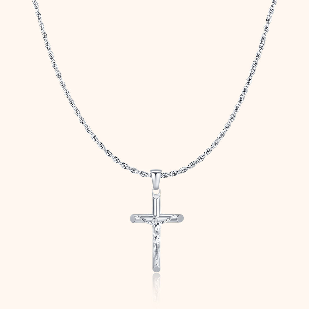 Stijlvolle heren halsketting met kruis hanger, gemaakt van sterling zilver. Tijdloos mannen sieraad.