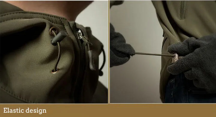Robuuste heren legerjas met capuchon, winddicht en warm, perfect voor barre weersomstandigheden.
