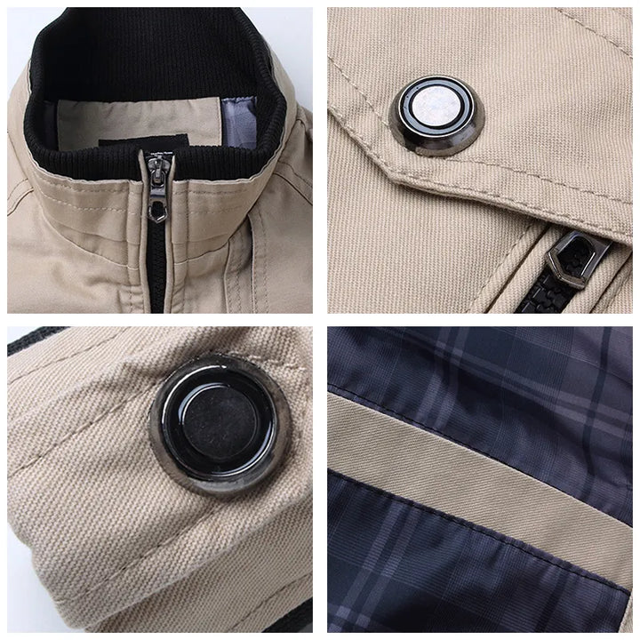 Trendy heren jack, slim fit, in militaire stijl, donkerblauw, essentieel voor herfst- en lente garderobe.