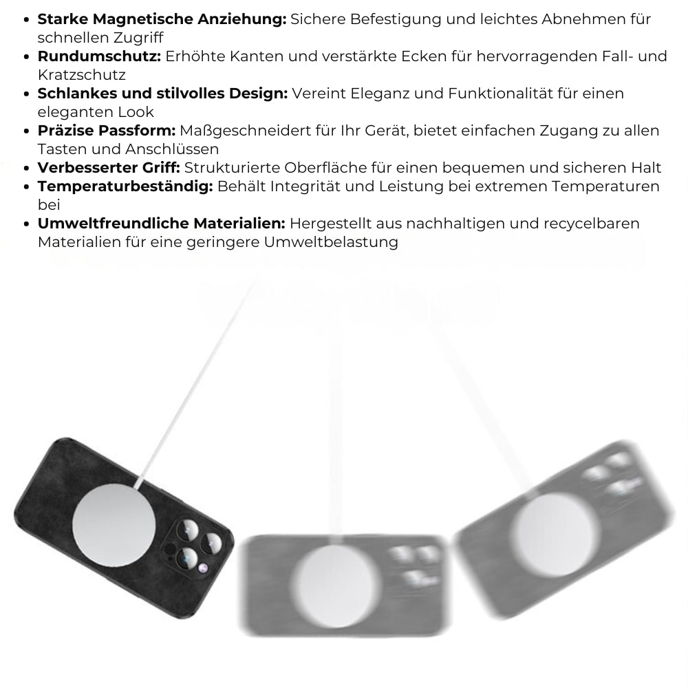 Luxe leren telefoonhoesje voor iPhone, ontworpen voor duurzaamheid en een strakke look.