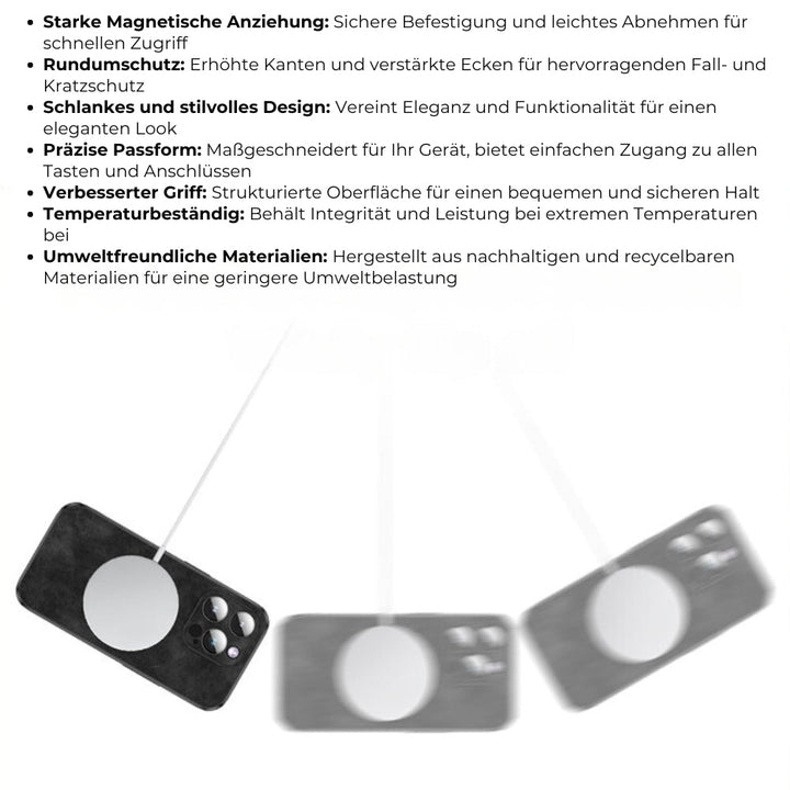 Luxe leren telefoonhoesje voor iPhone, ontworpen voor duurzaamheid en een strakke look.