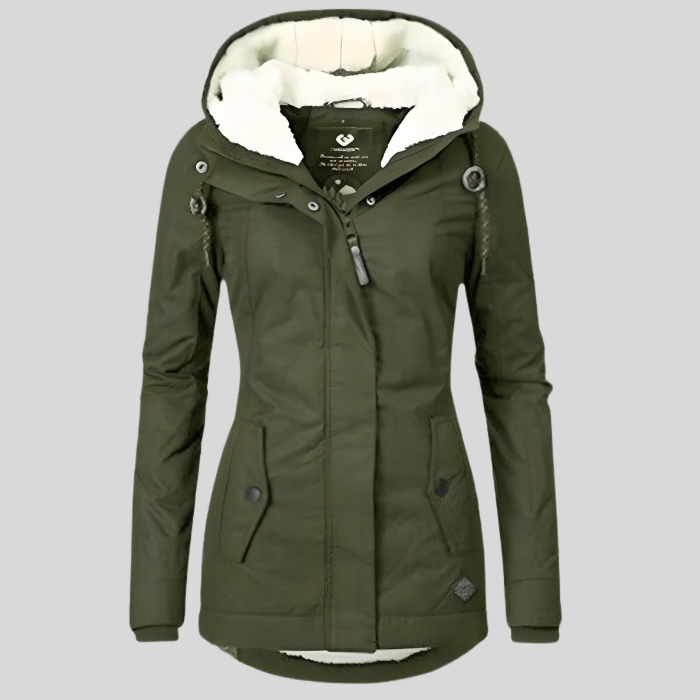Stijlvolle lange dames winterjas, waterdicht en met warme voering, biedt optimale bescherming in de kou.