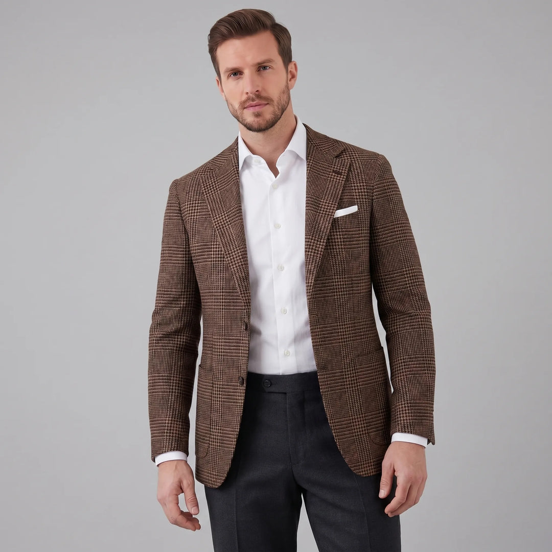 Heren single-breasted blazer met stijlvol ruitpatroon, perfect voor zowel zakelijk als casual gebruik.