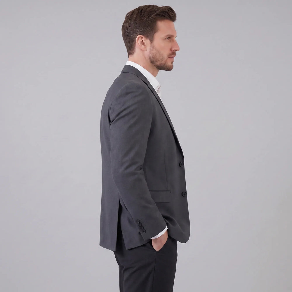 Stijlvolle slimfit herenblazer met lange mouwen; perfect voor een smart casual of klassieke look.