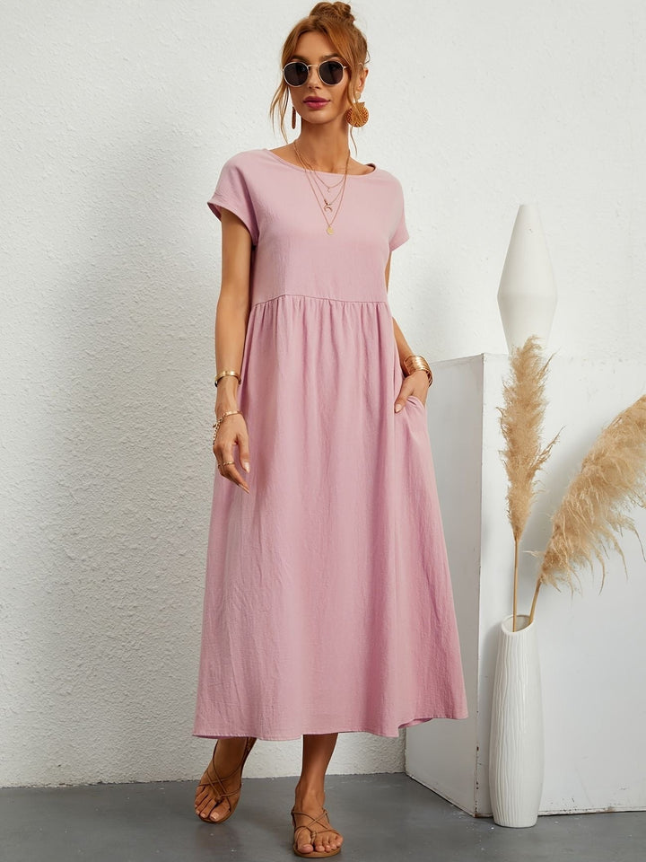 Modieuze casual midijurk voor dames, korte mouwen, een comfortabele keuze voor elke dag.