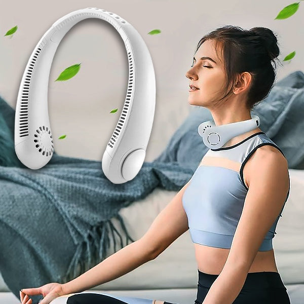 Comfortabele draadloze nekventilator die verkoeling biedt voor ultieme verfrissing tijdens warme zomerse dagen.