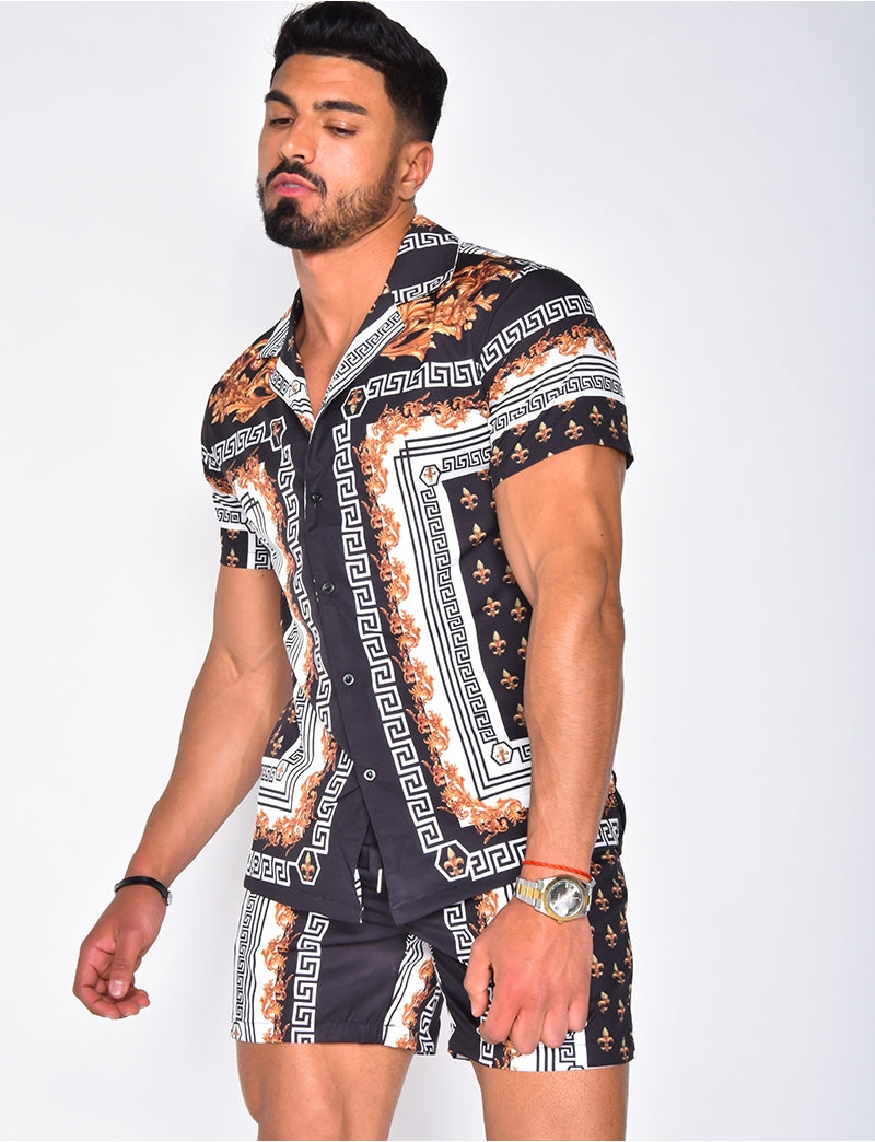 Zomerse heren kledingset: Tropische print Hawaiiaanse blouse en matching short voor strand.