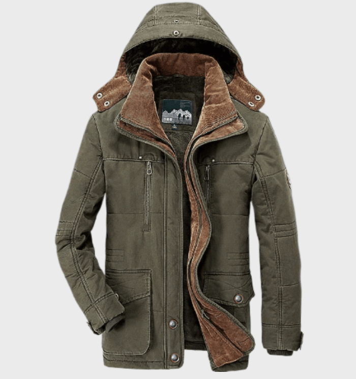 Casual heren winterjas van katoenmix met capuchon, perfect voor outdoor activiteiten en dagelijks gebruik.