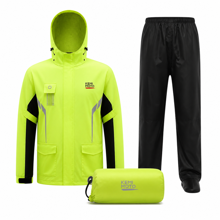 Unisex waterdicht regenpak, lichtgewicht en ademend, perfect voor outdoor activiteiten zoals fietsen en wandelen.