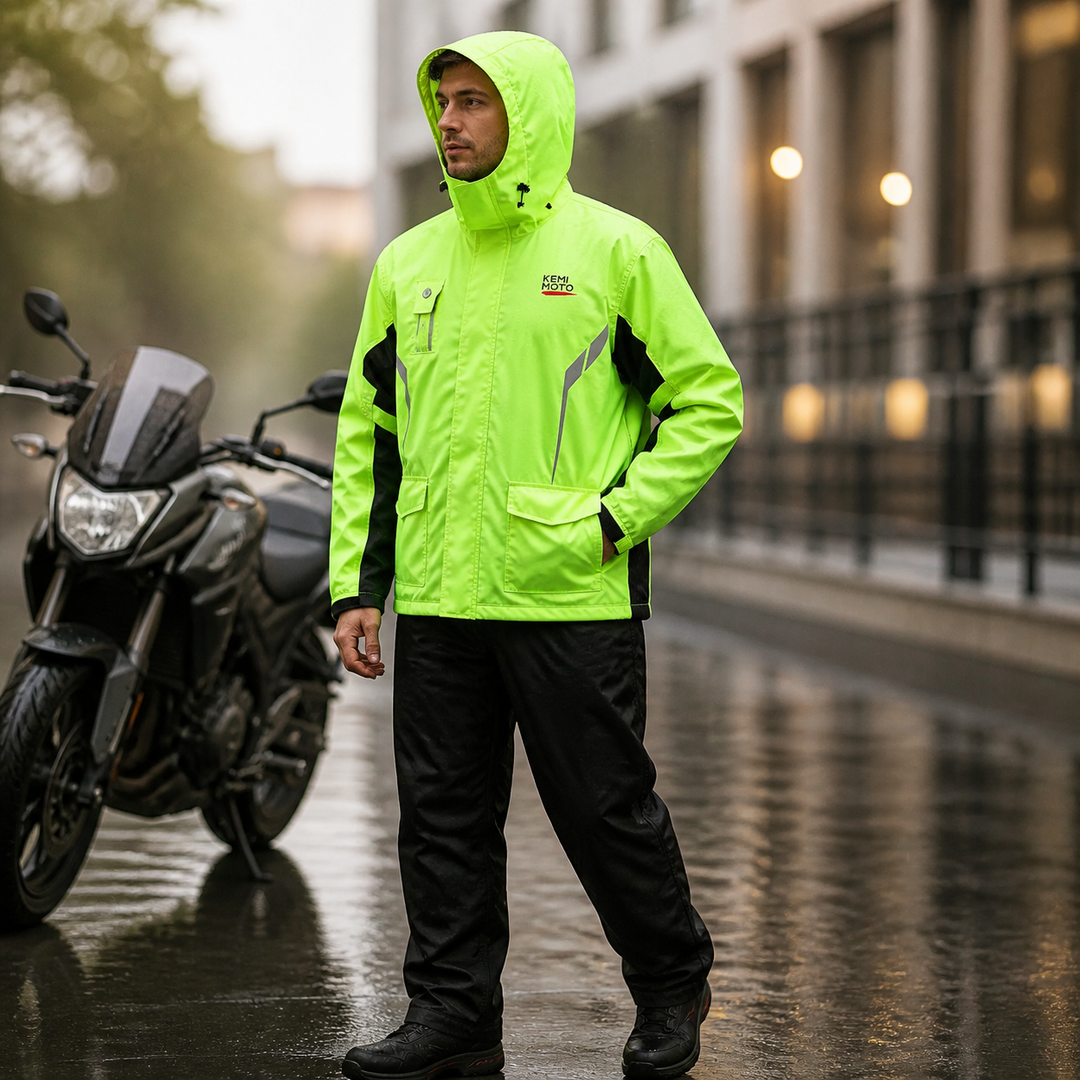 Reflecterende details op het lichtgewicht unisex regenpak voor extra zichtbaarheid en veiligheid tijdens wandelen of fietsen in de regen.