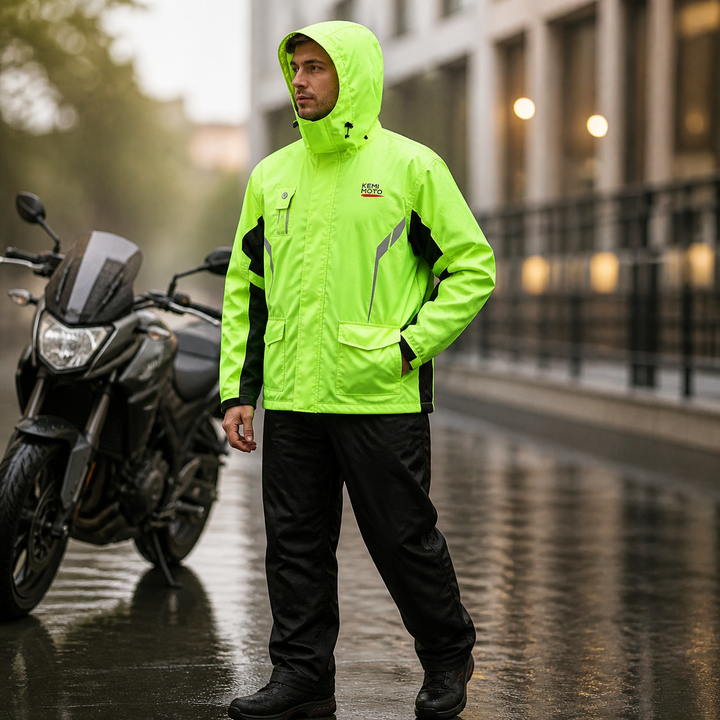 Reflecterende details op het lichtgewicht unisex regenpak voor extra zichtbaarheid en veiligheid tijdens wandelen of fietsen in de regen.