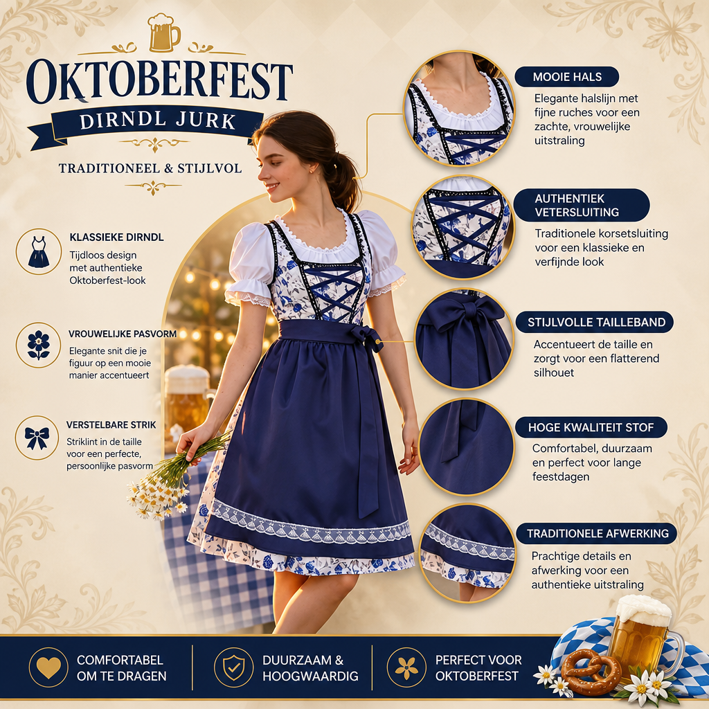 Comfortabele Oktoberfest dirndl jurk voor dames, met elegante bloemenprint en klassieke pasvorm.