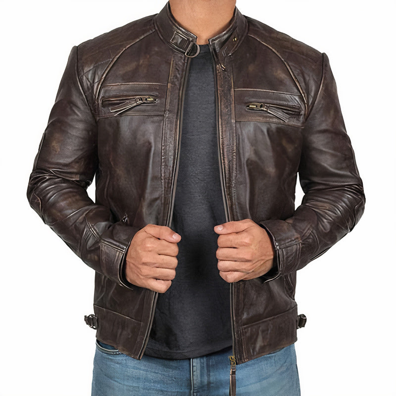 Stoer heren motorjack met ritszakken, perfect als modieuze vrijetijdsjas. Casual bovenkleding voor mannen.