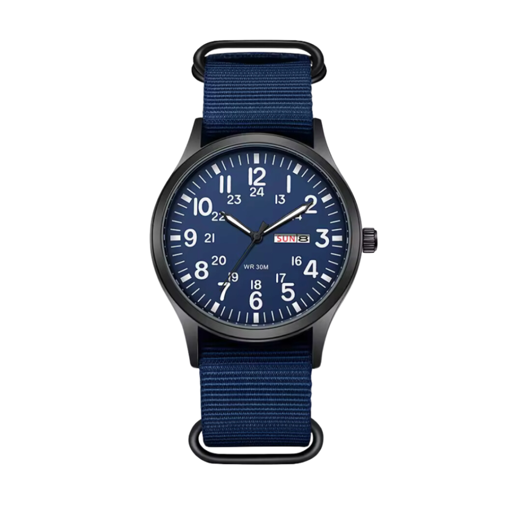 Duurzaam heren horloge, perfect als cadeau voor mannen die van outdoor en militair-stijl accessoires houden.