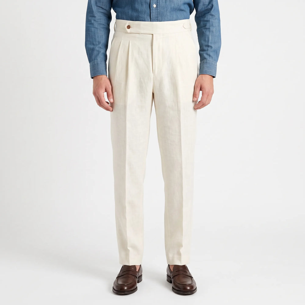 Stijlvolle heren plooibroek met hoge taille, ideaal voor comfort en een nette uitstraling. Zomer pantalon.
