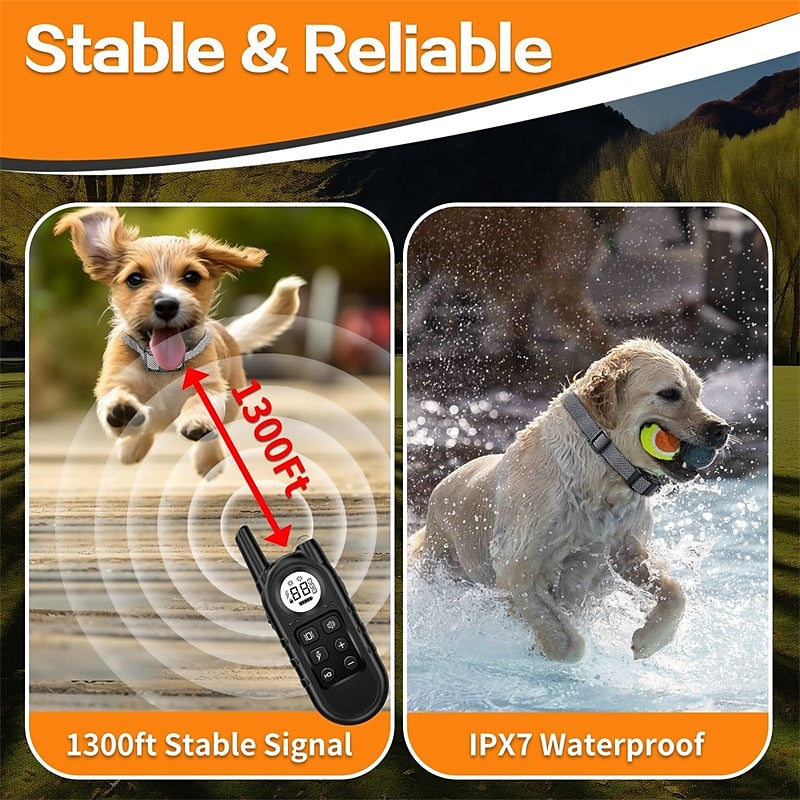Professionele honden trainingshalsband voor betere gehoorzaamheid. Lichtgewicht en waterdicht met 400m bereik.