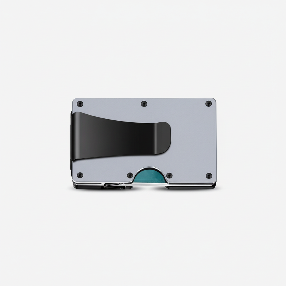 Elegante heren koolstofvezel slimme portemonnee, minimalistisch design en RFID-veiligheid.