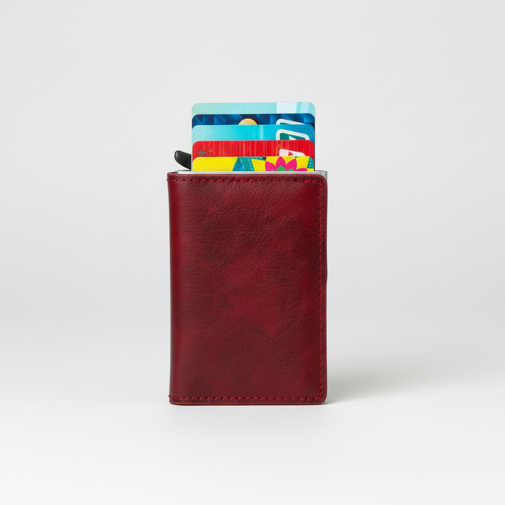 Compacte aluminium RFID kaarthouder voor heren. Ruimte voor meerdere pasjes en briefgeld.