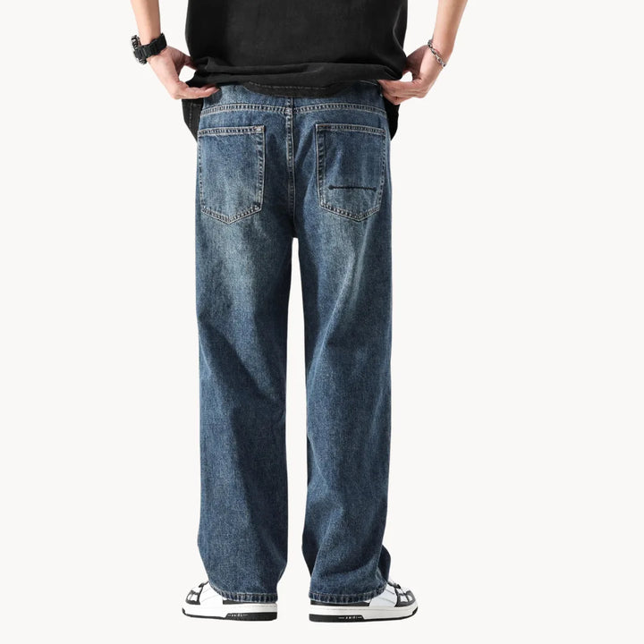 Petrol heren jeans, rechte pasvorm, relaxed model, opvallende en trendy kleur.