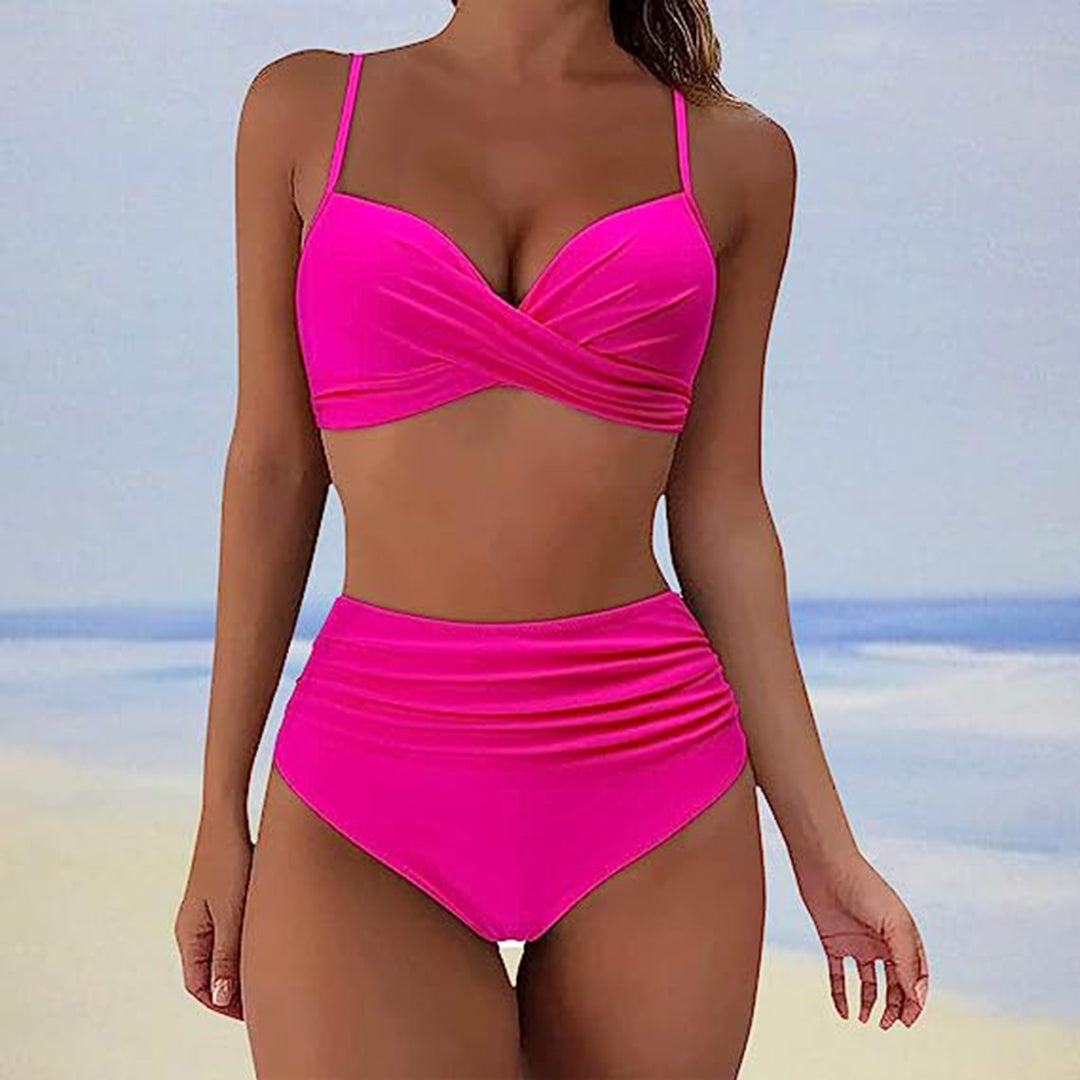 Zomerse dames bikini met hoge taille, complete set voor een comfortabele en flatterende zwemervaring.