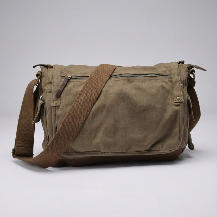 Praktische vintage canvas messenger tas met handige externe vakken voor snelle toegang, perfect als unisex schoudertas.