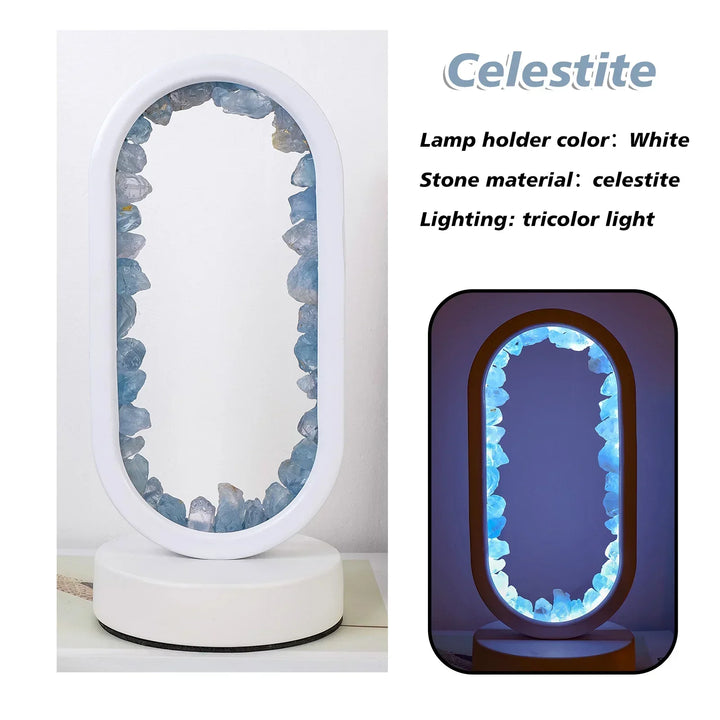 Unieke AuraStone amethist celestiet kristal lamp, handgemaakt voor uw interieur design.