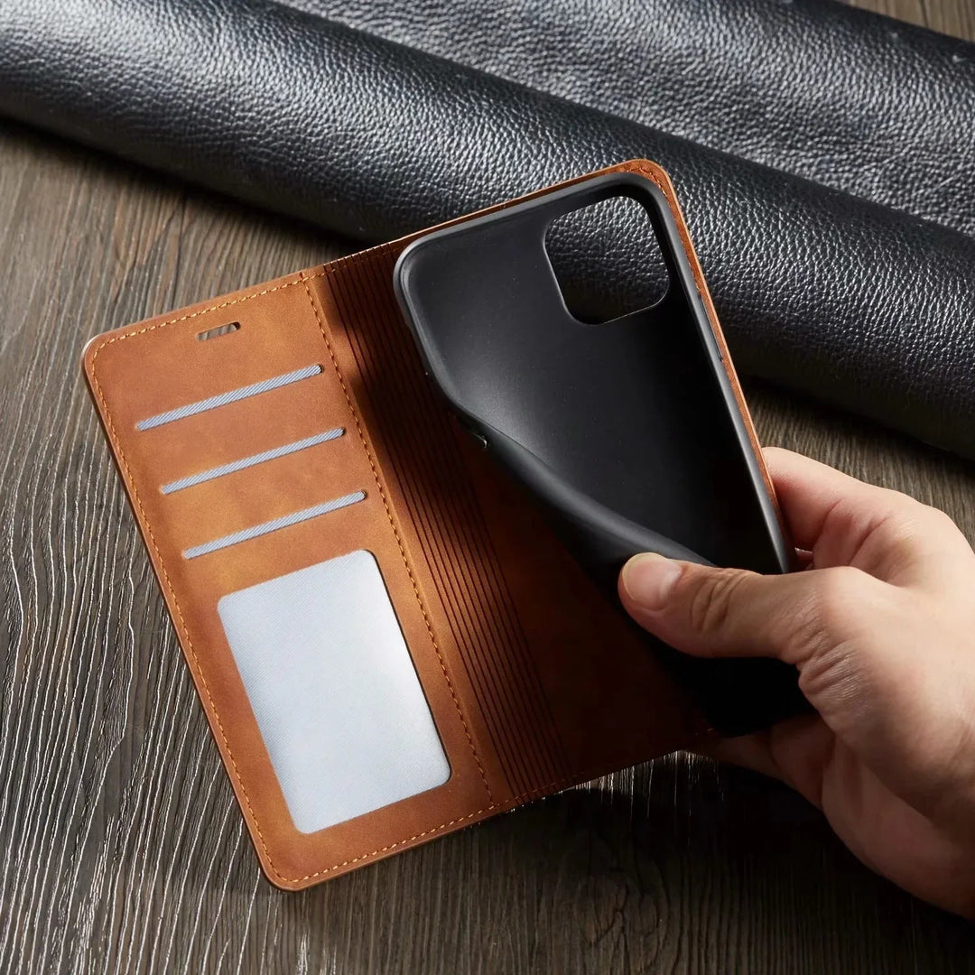 GripFold magnetisch iPhone hoesje van leer. Duurzame beschermhoes voor jouw telefoon, met luxe uitstraling.